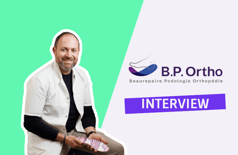image avec un homme assis et le logo de l'entreprise d'orthopédie BP Ortho