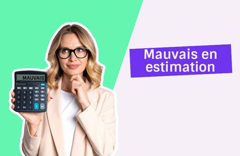 Femme qui réfléchis et qui montre une calculatrice